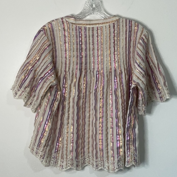 Soft Surroundings Ciel Metallic Stripe Eyelet Top Size L Petite - Picture 6 of 8